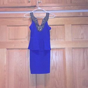 Blue Dress w/ beaded trim on top